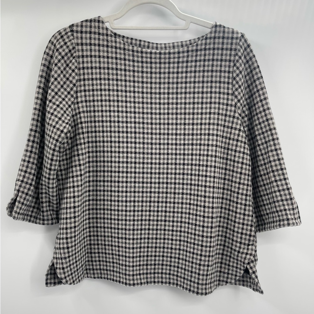 J Jill Womens Medium Houndstooth Ponte Knit 3/4 Sleeve Gray Black Medium Petite